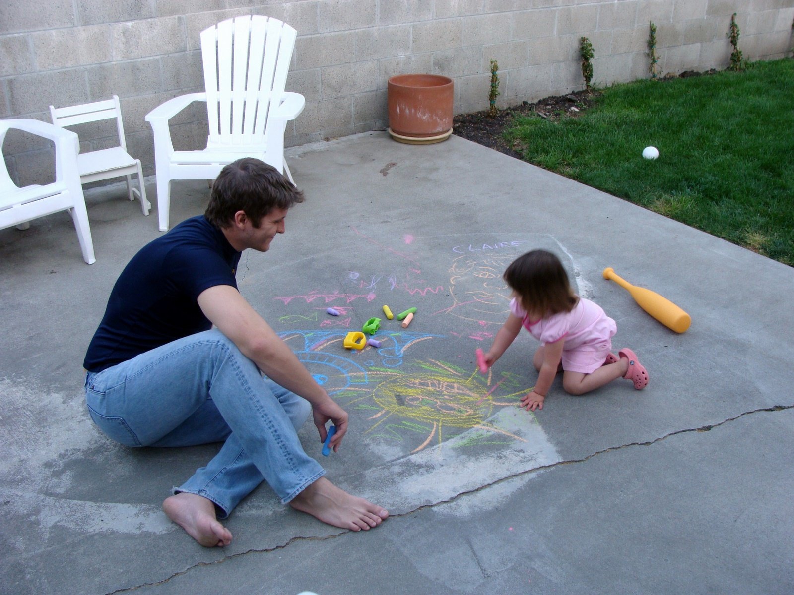 A Spring Afternoon of Chalk and T-Ball in the Backyard